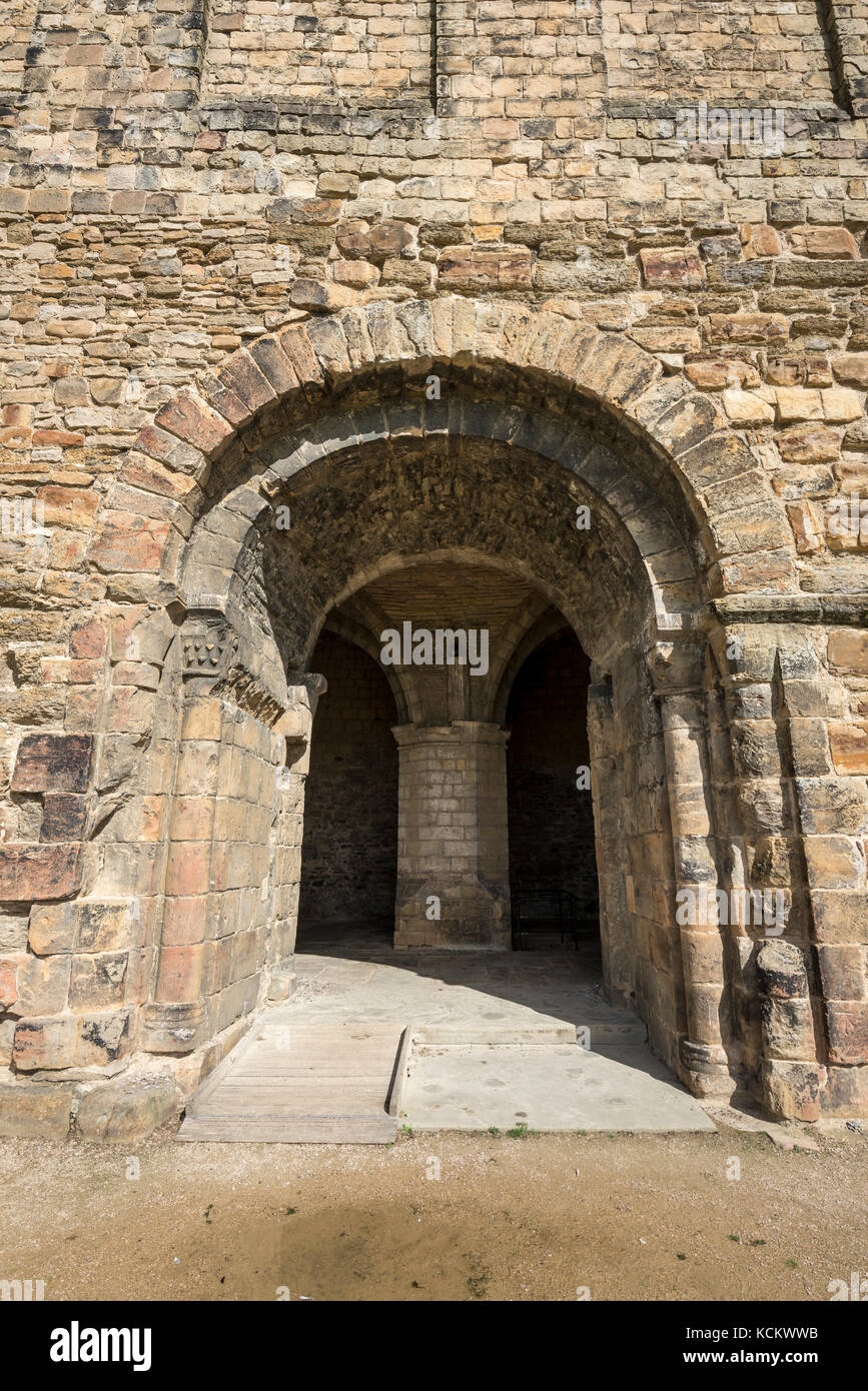 Stone archway in the keep at Richmond Castle in North Yorkshire, England. Stock Photo