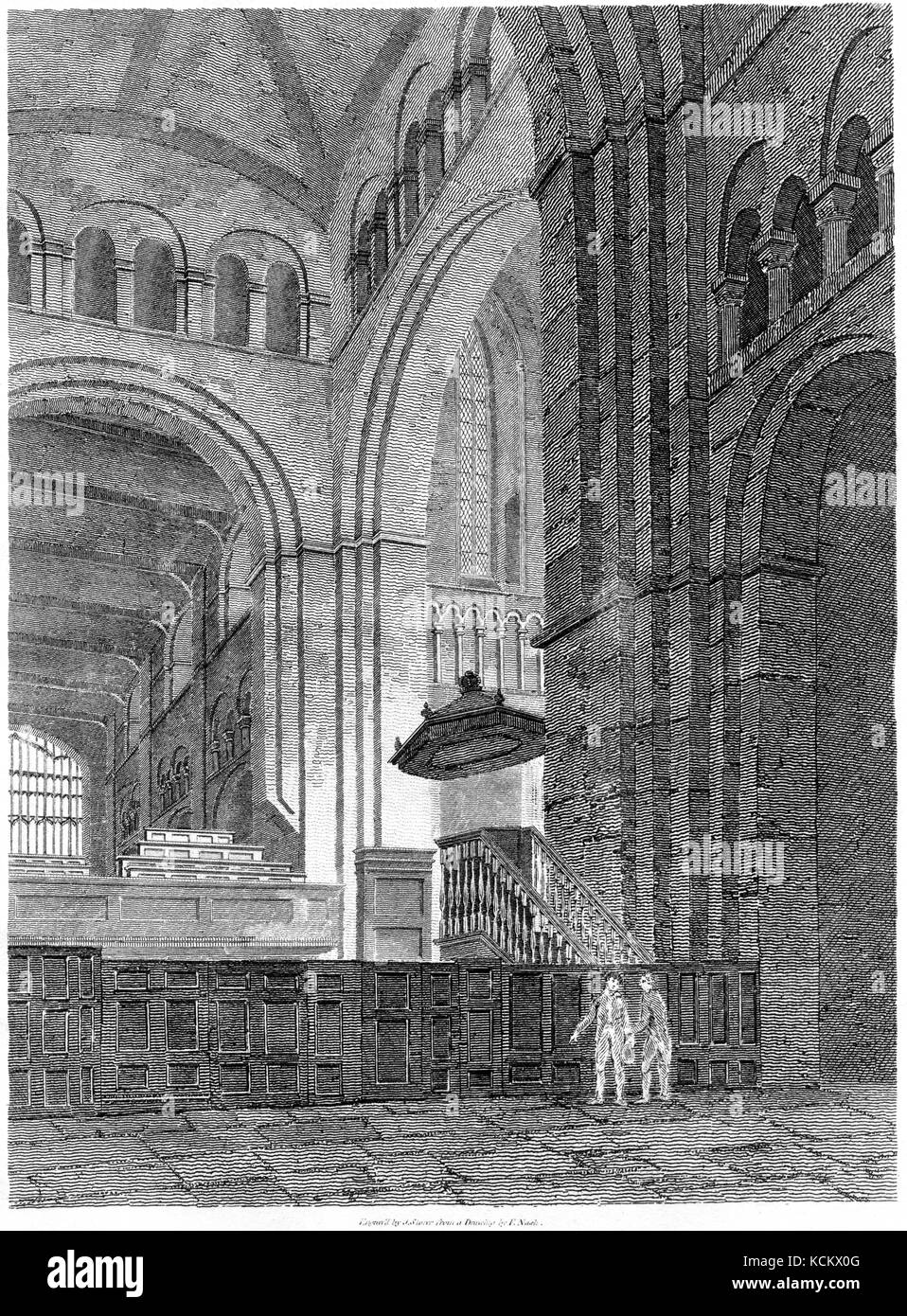 An engraving of the Interior of the Abbey Church, St Albans, Herts scanned at high resolution from a book printed in 1819.  Believed copyright free. Stock Photo