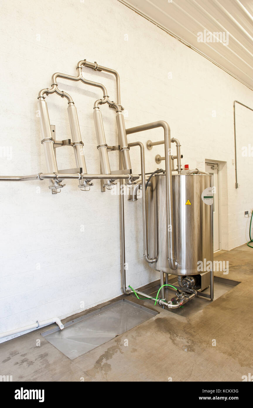 MILK PROCESSING TANK AND PIPES AT DAIRY FARM Stock Photo Alamy