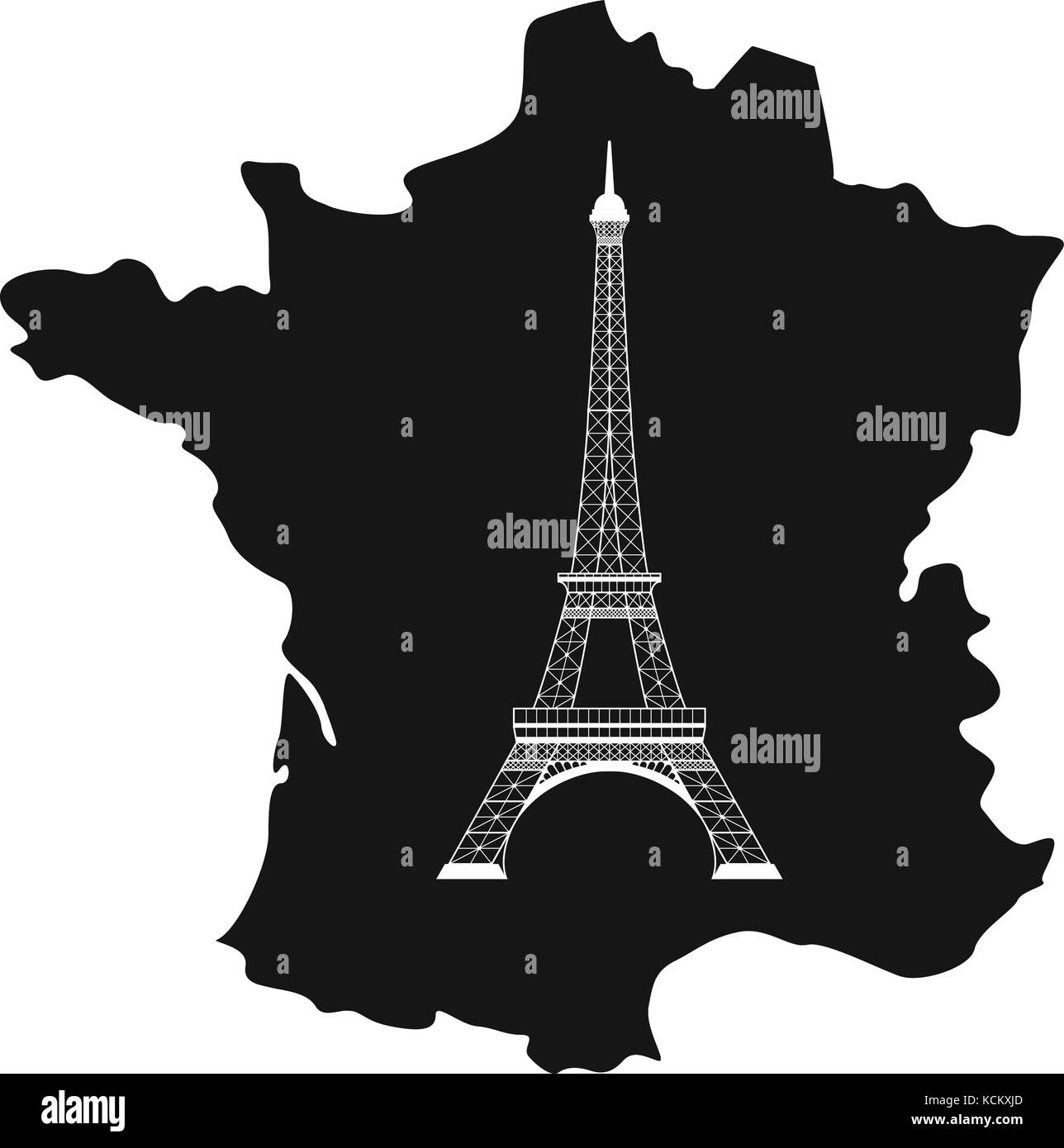 eiffel tower and map on white Stock Vector