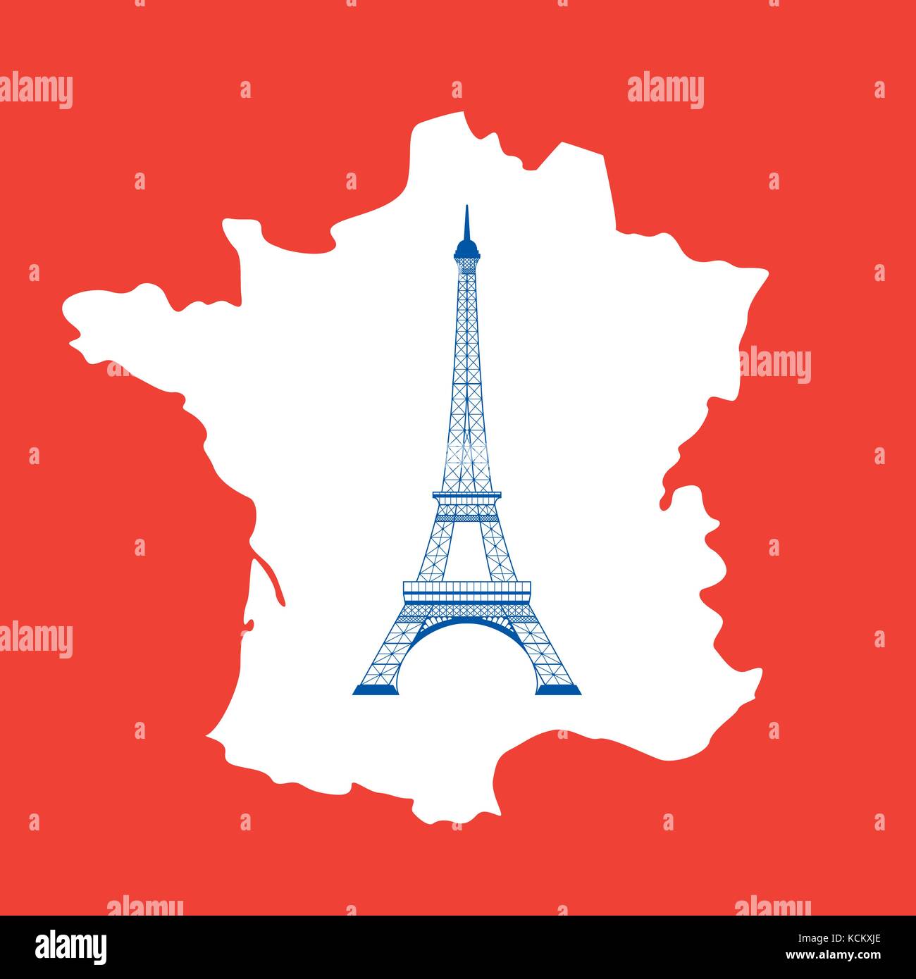 eiffel tower and map on red Stock Vector