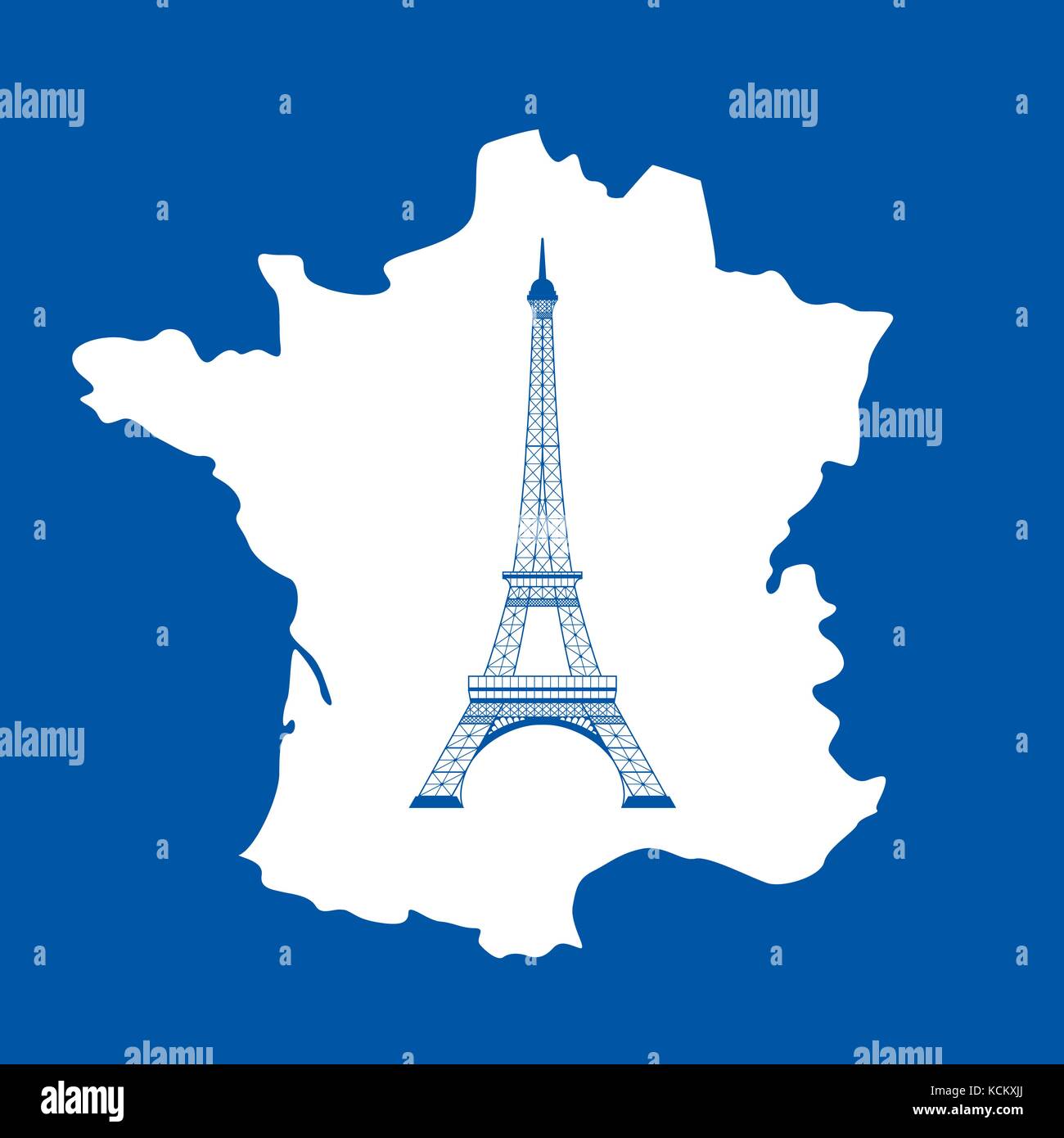 eiffel tower and map on blue Stock Vector