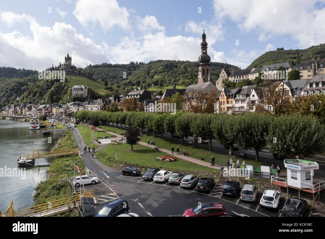 The town of Cochem, in the Mosel Valley, Germany River Mosel is shown. Stock Photo