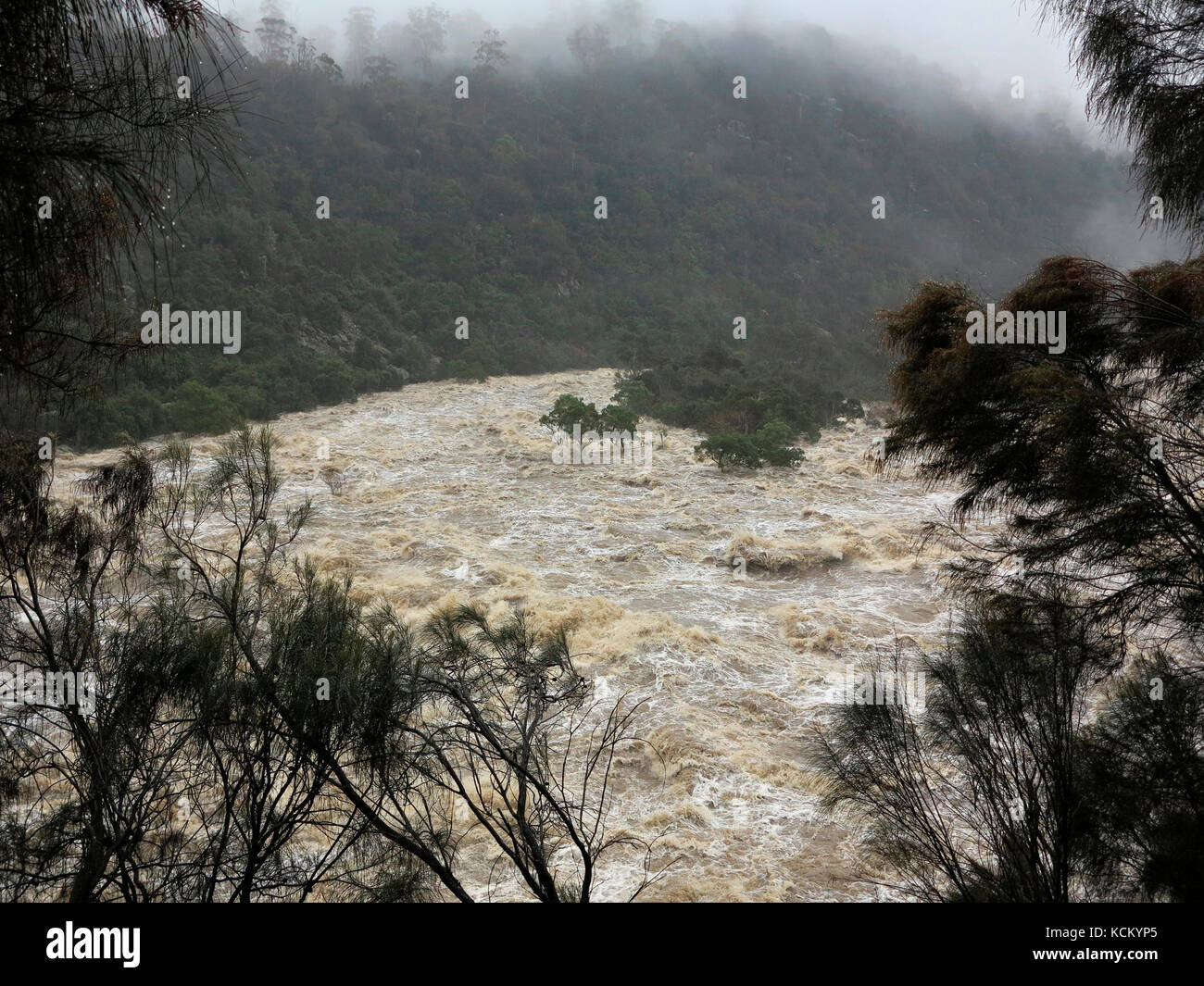 South Esk River in flood. Cataract Gorge, Launceston, Tasmania, Australia Stock Photo