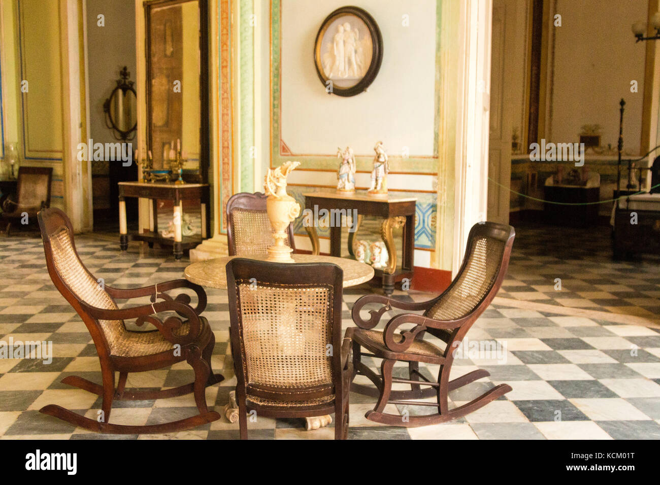 Room displaying beautiful antique furniture  in the Museo Romantico, Plaza Mayor, Trinidad, Cuba,Caribbean Stock Photo