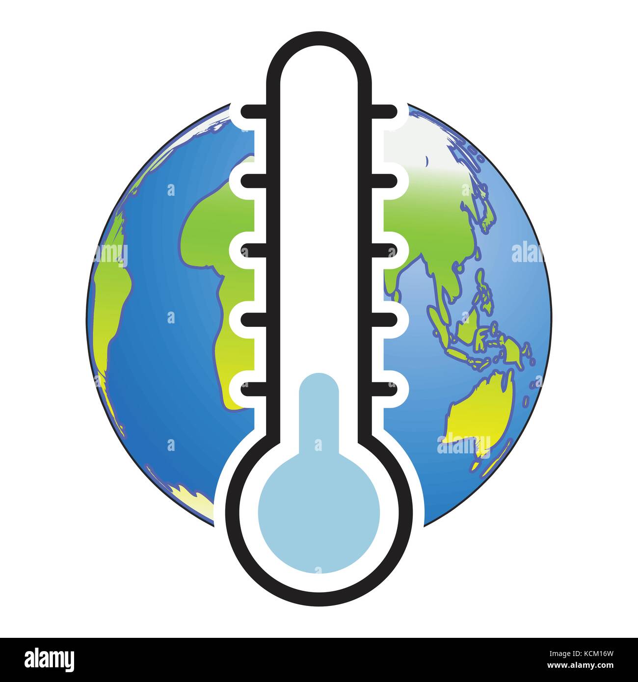 Global Cold concept. Thermometer with Earth globe, lower level-Vector Illustration Stock Vector