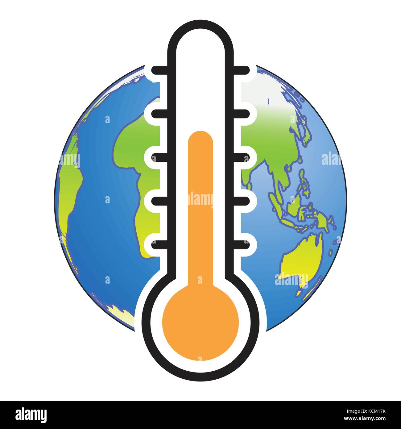 Global Warm concept. Thermometer with Earth globe, lower level-Vector Illustration Stock Vector