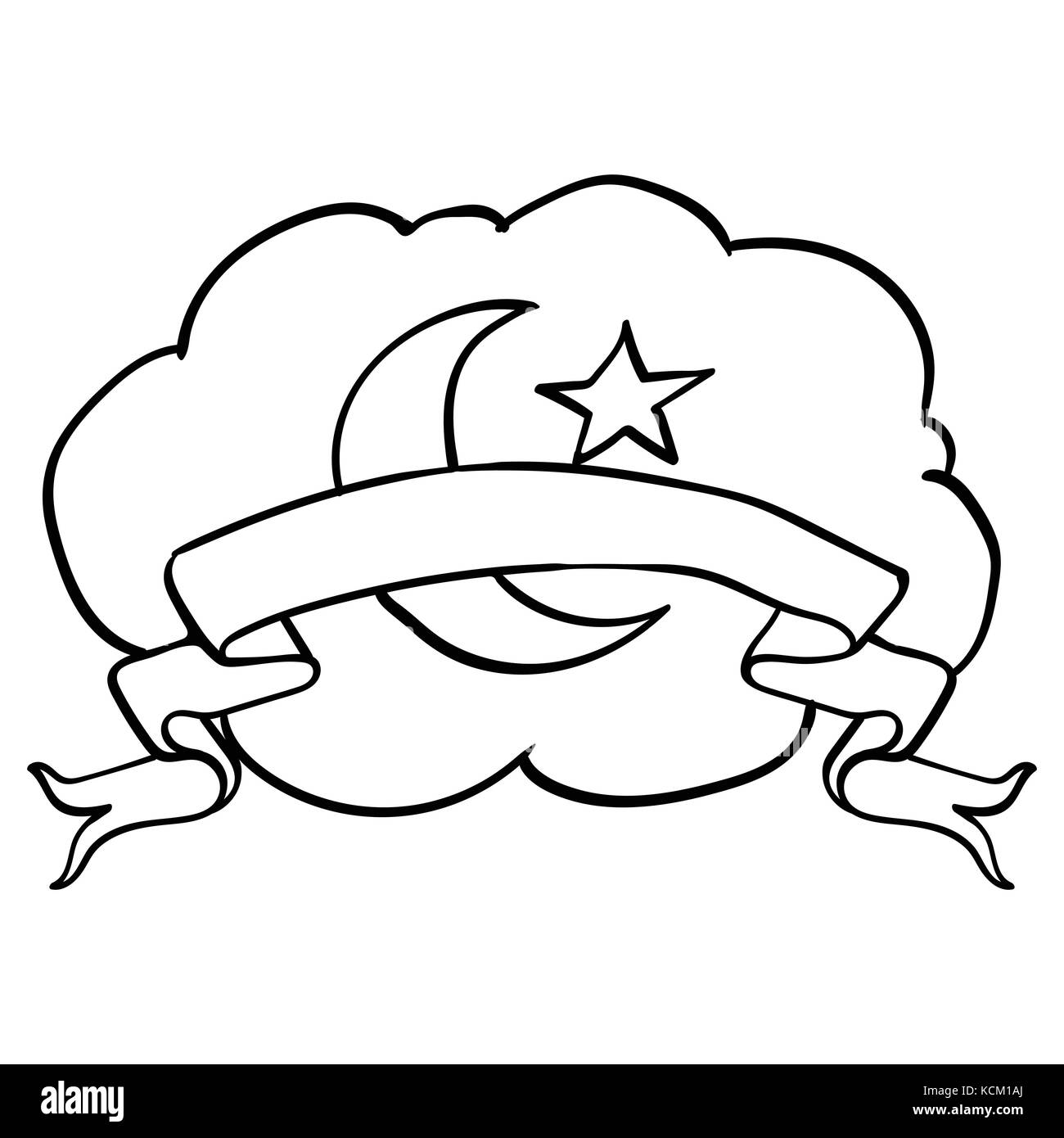 Cartoon Islam religious Crescent star on cloud and ribbon on -Vector ...