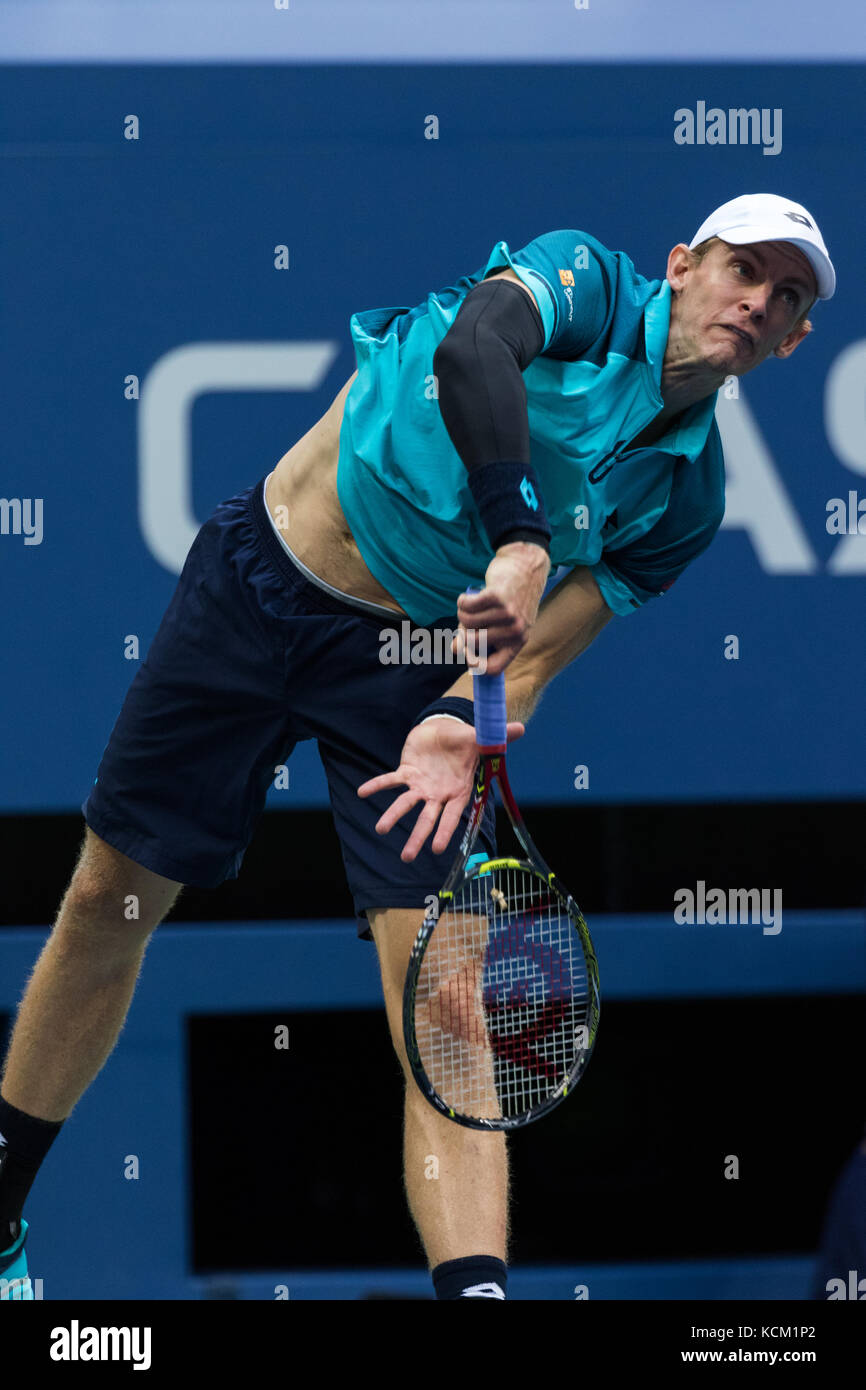 Kevin Anderson (RSA) competing in the Men's Semi-Finals at the 2017 US Open Tennis Championships. Stock Photo