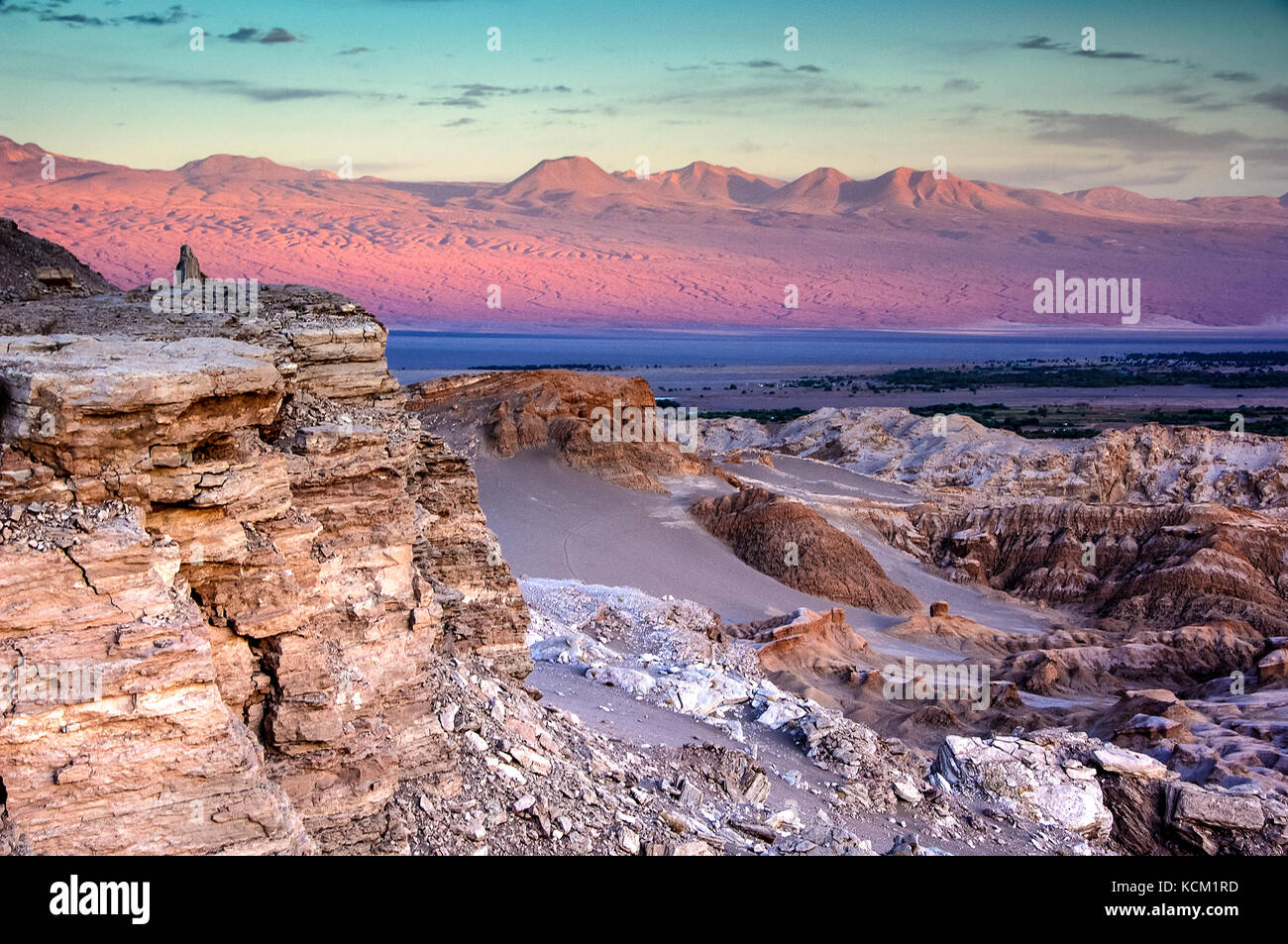 Chile Atacama Desert  Sunset on Cordillera de la Sal and Andes Stock Photo