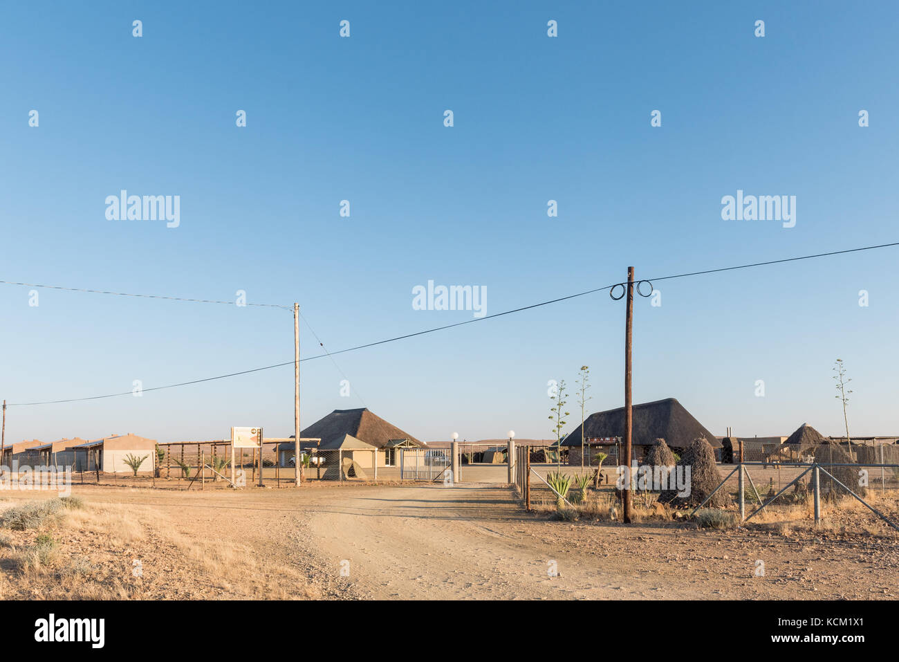RIETFONTEIN, SOUTH AFRICA - JULY 6, 2017: Self-catering and camping facilities at the Rietfontein Border Post in South Africa on the border with Namib Stock Photo