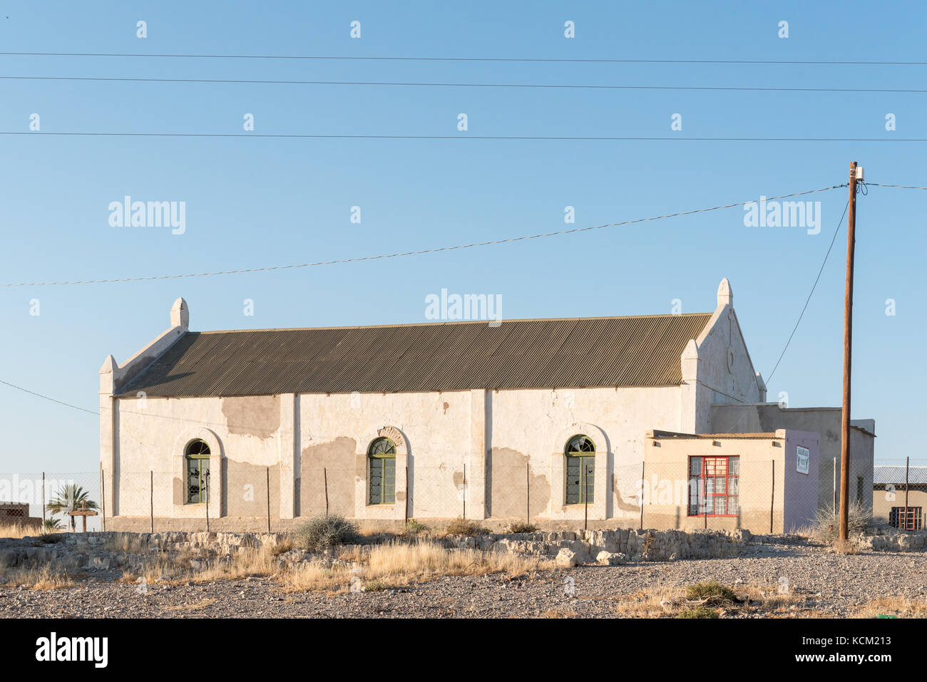 RIETFONTEIN, SOUTH AFRICA - JULY 6, 2017: An historic church at Rietfontein, a small town in the Northern Cape Province of South Africa on the border  Stock Photo