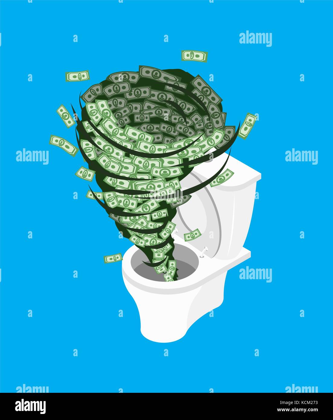 Money in toilet.. Wash off cash in wc. Vector illustration Stock Vector