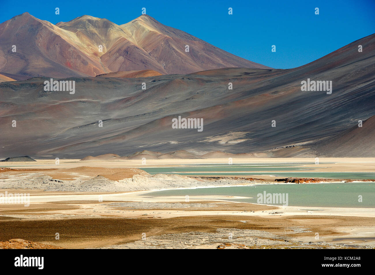 Chile Atacama desert. Serra Incahuasi (5690 m.) il Salar de Talar (sinistra)  e Capur(destra)| Chile Atacama Desert Serra Incahuasi (5690 m.).The Salar de Talar (sinistra) and Salar Capur(destra). Stock Photo