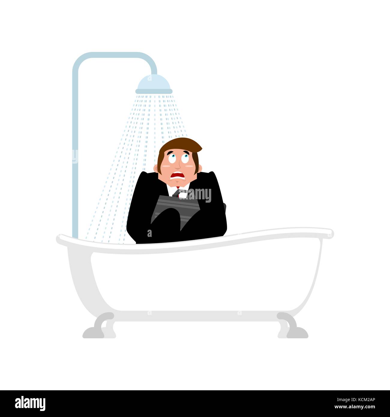 Paranoid. Crazy boss in bath. mad businessman in shower. Vector illustration Stock Vector