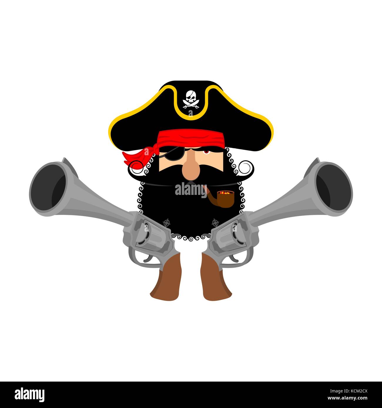 Pirate logo. head of buccaneer and gun. pirate symbol. Vector illustration Stock Vector