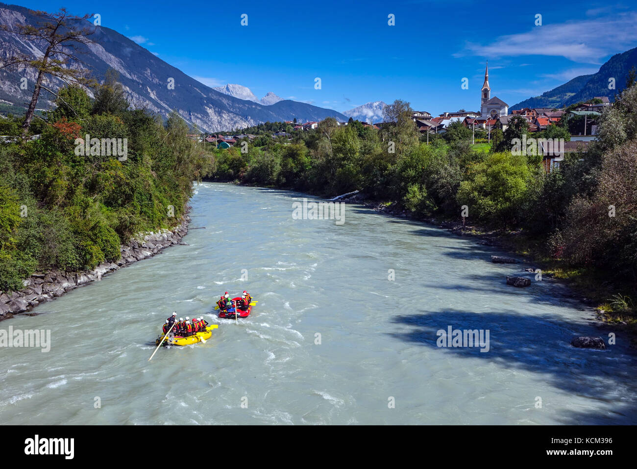 Rafting on the River Inn near Imst, Austria Stock Photo