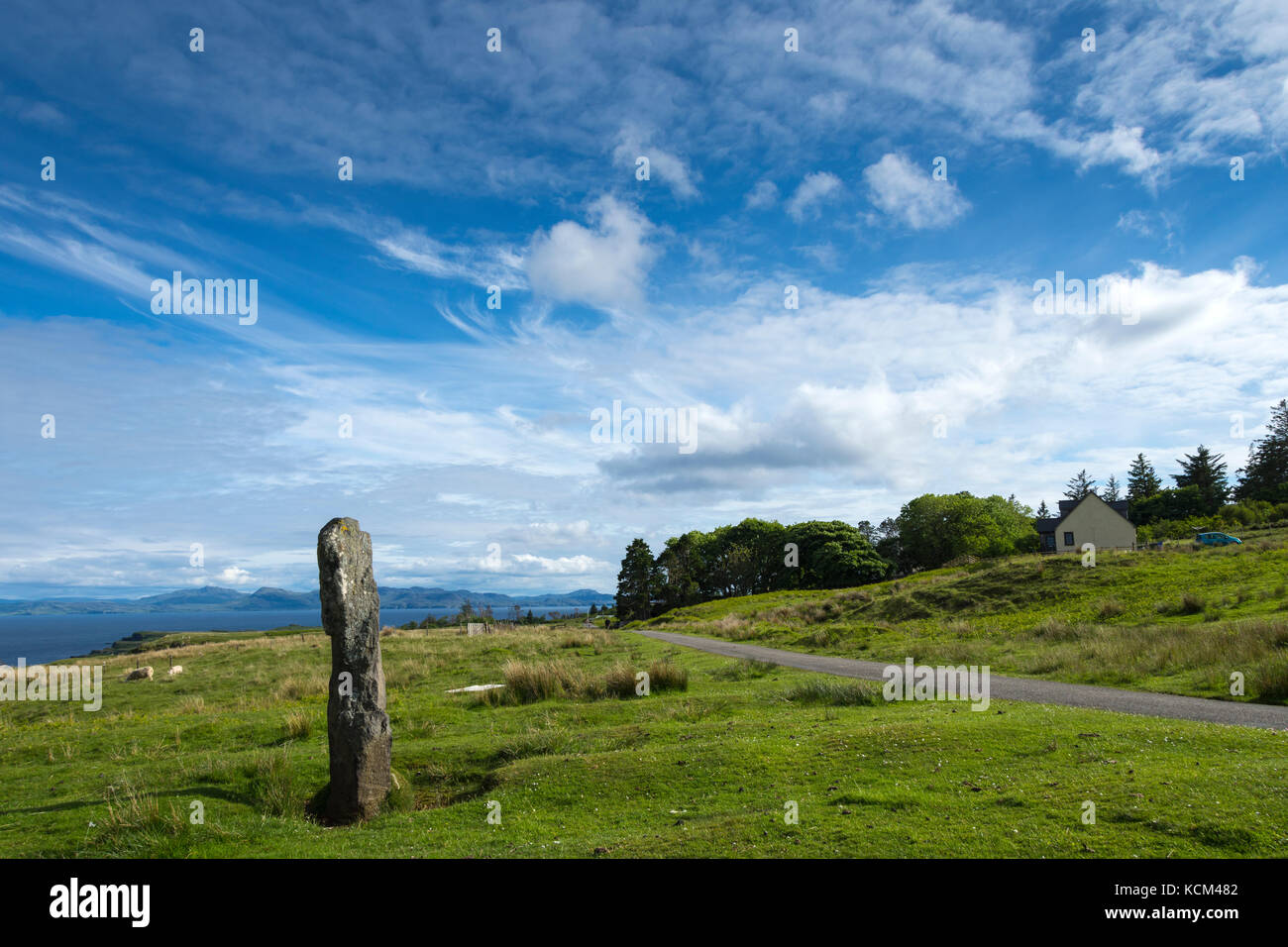 Standing stone by the Galmisdale to Cleadale road on the Isle of Eigg, Scotland, UK Stock Photo