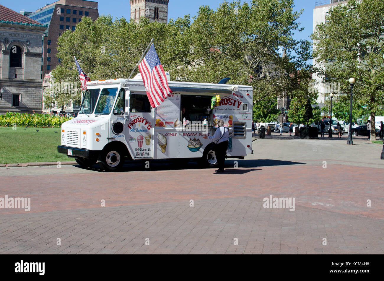 Ice cream food truck on Copley Square Back Bay Boston, MA USA on a clear blue sky summer day. Stock Photo