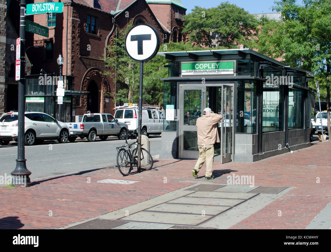One of the entrances to Copley T station of the Green Line on Boylston