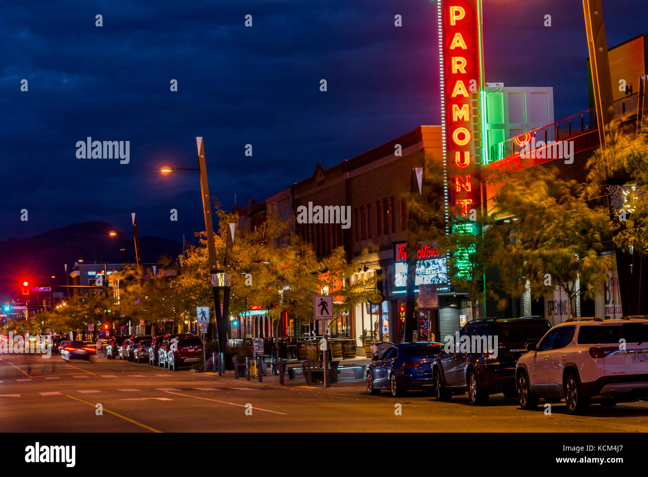 Downtown Night Scene Kelowna Okanagan Region British Columbia Canada Stock Photo Alamy