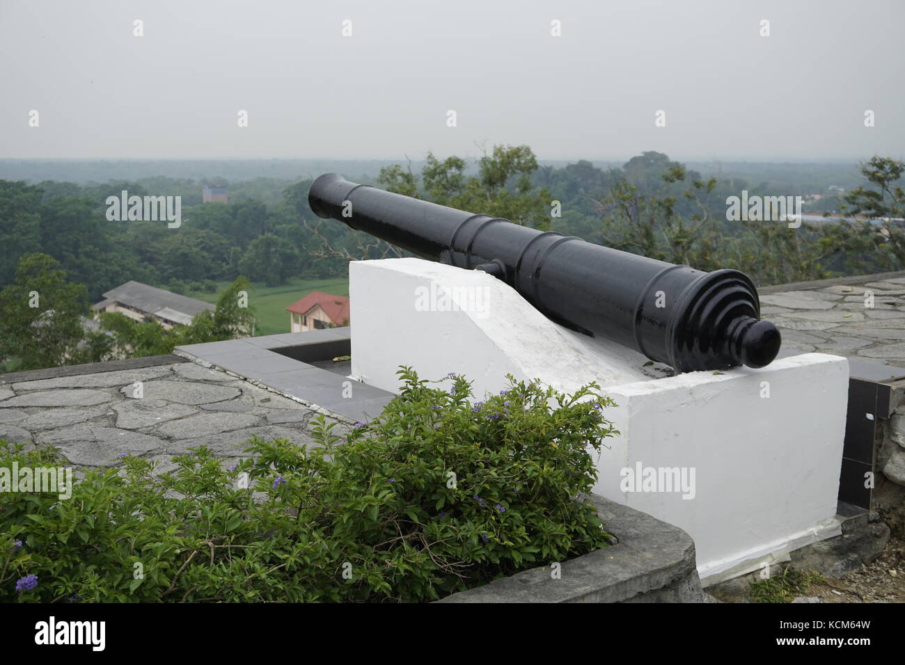 antique cannon at Bukit Malawati, Kuala Selangor, Malaysia overlooking Straits of Malacca Stock Photo