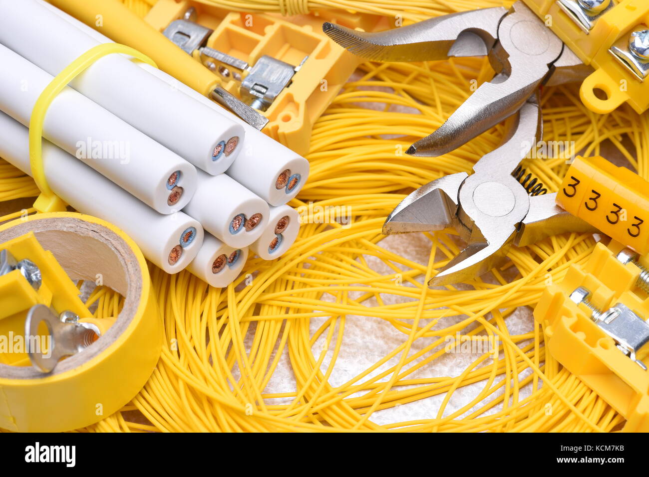 Tools and cables used in electrical home installation Stock Photo Alamy