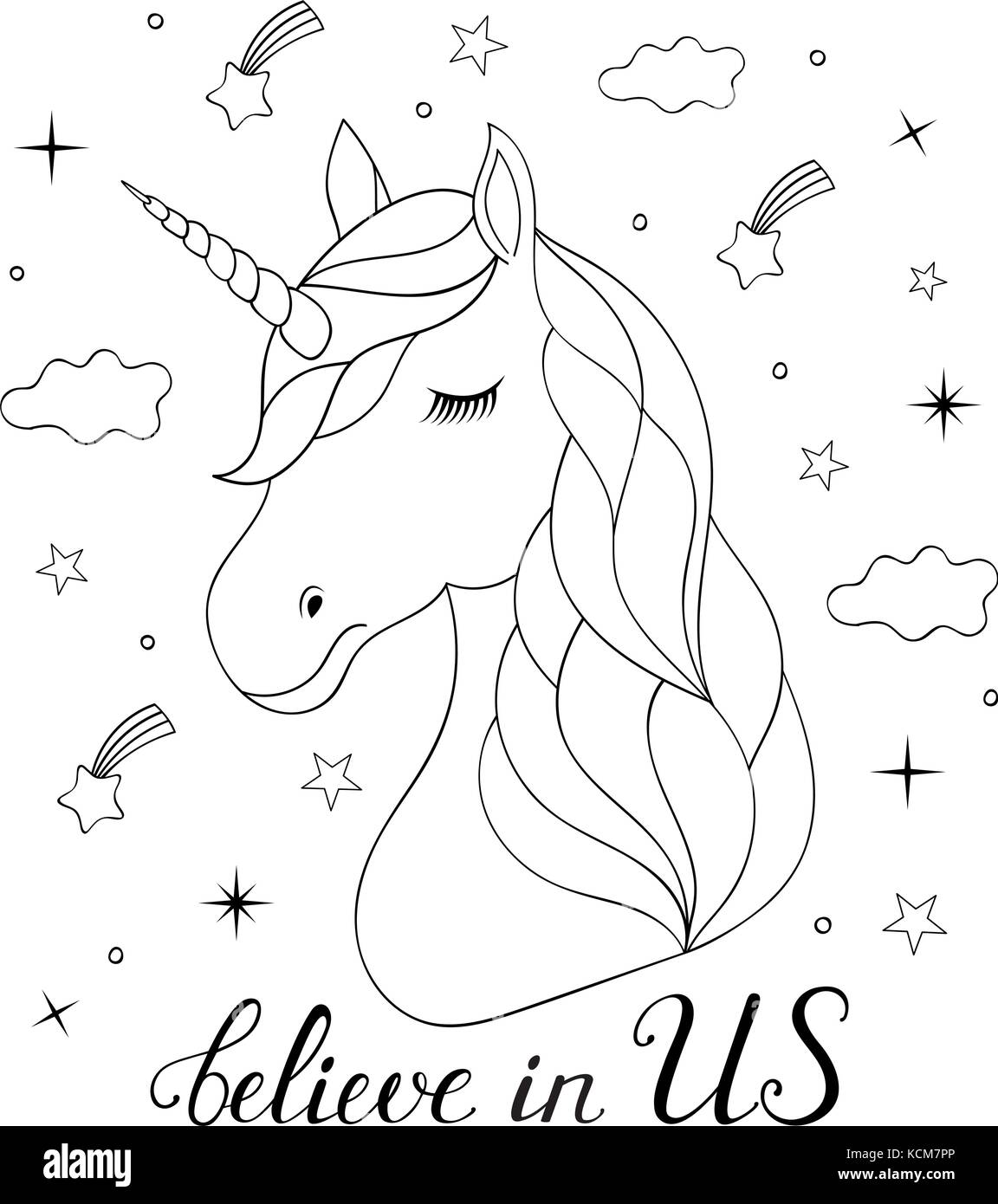 Unicorn sketch Black and White Stock Photos & Images - Alamy