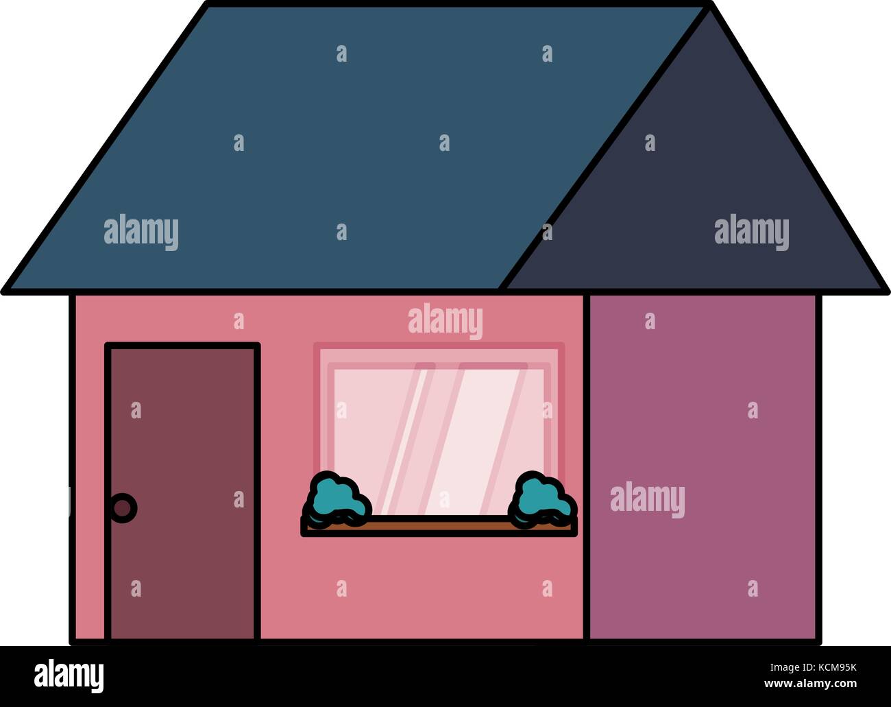 flat line colored house over white background vector illustration Stock ...