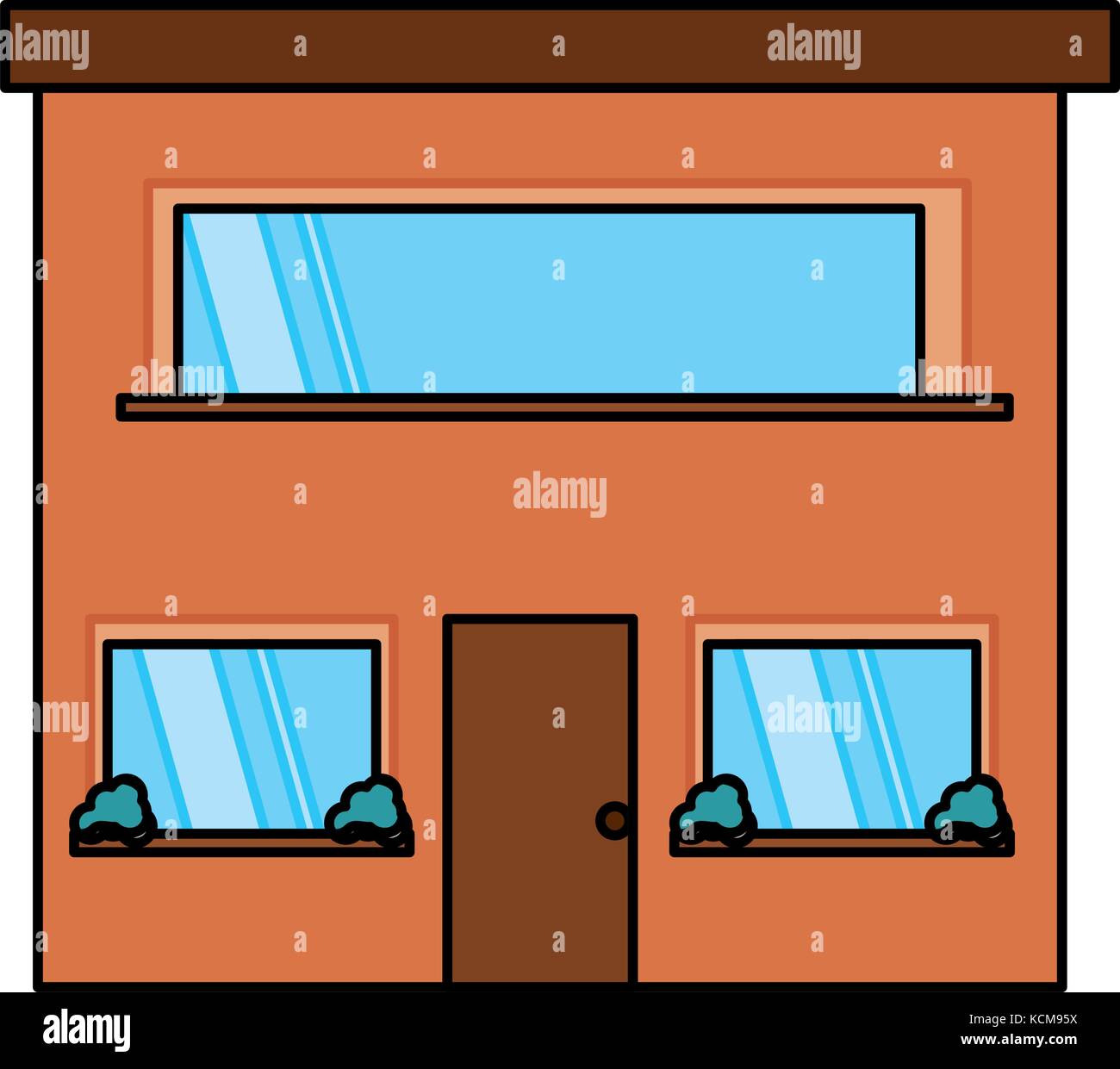 flat line colored house over white background vector illustration Stock ...