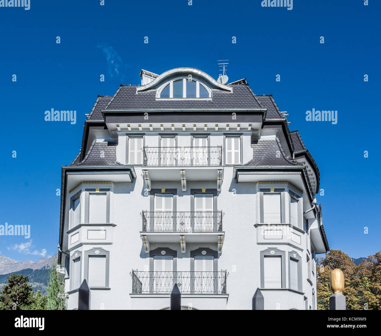 view of a historic building in the beautiful city of Merano in South Tyrol, norther Italy Stock Photo