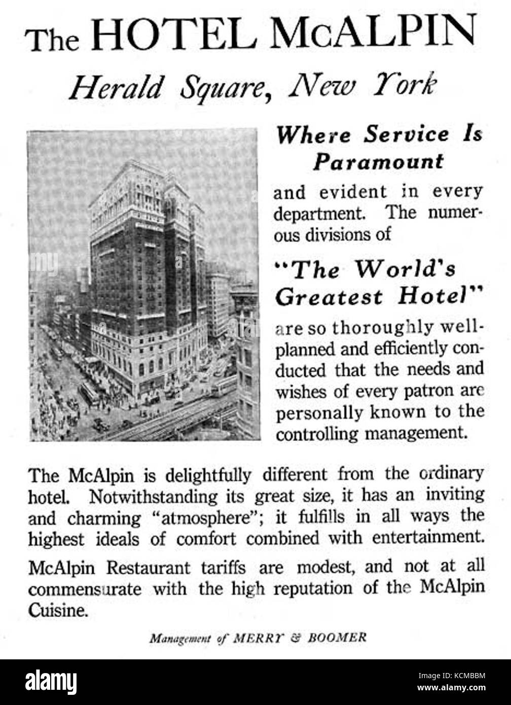 Ad for McAlpin Hotel Stock Photo