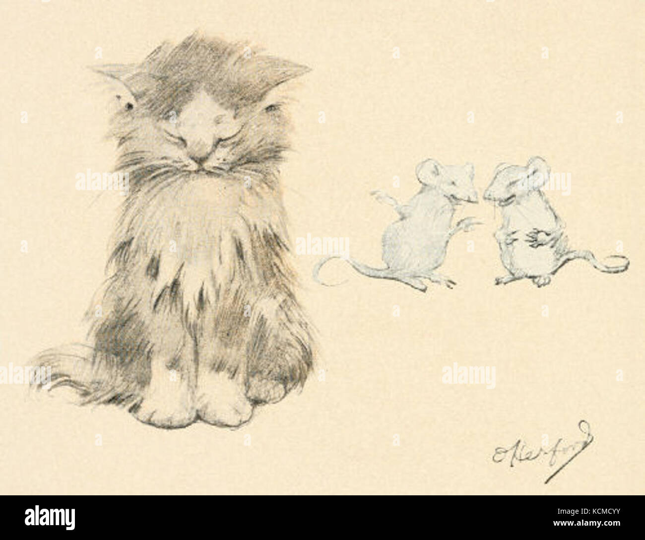 Cat and Mice Drawing Stock Photo Alamy