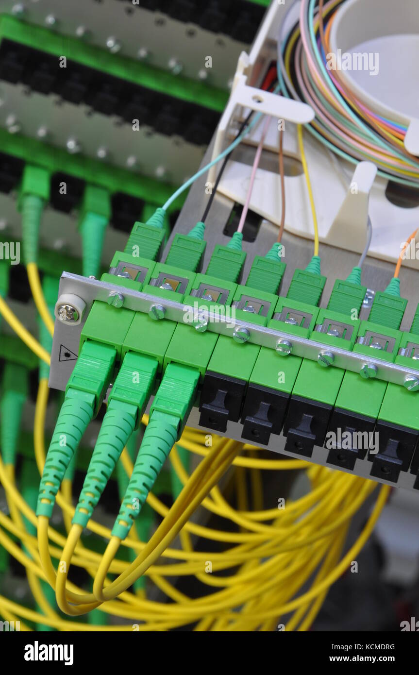 Fiber optic splice cassettes in passive optical networks Stock Photo