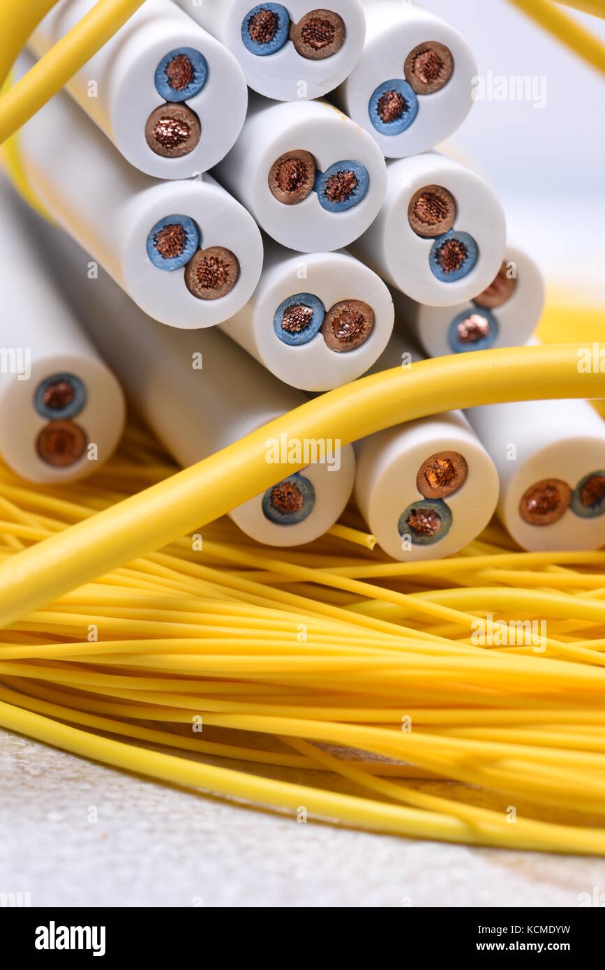 Electrical cable closeup, energy and technology equipment Stock Photo