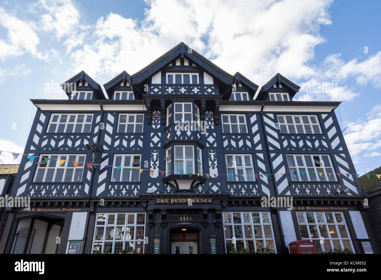 The Penny Black, traditional, timber-framed pub in Northwich, Cheshire, UK Stock Photo