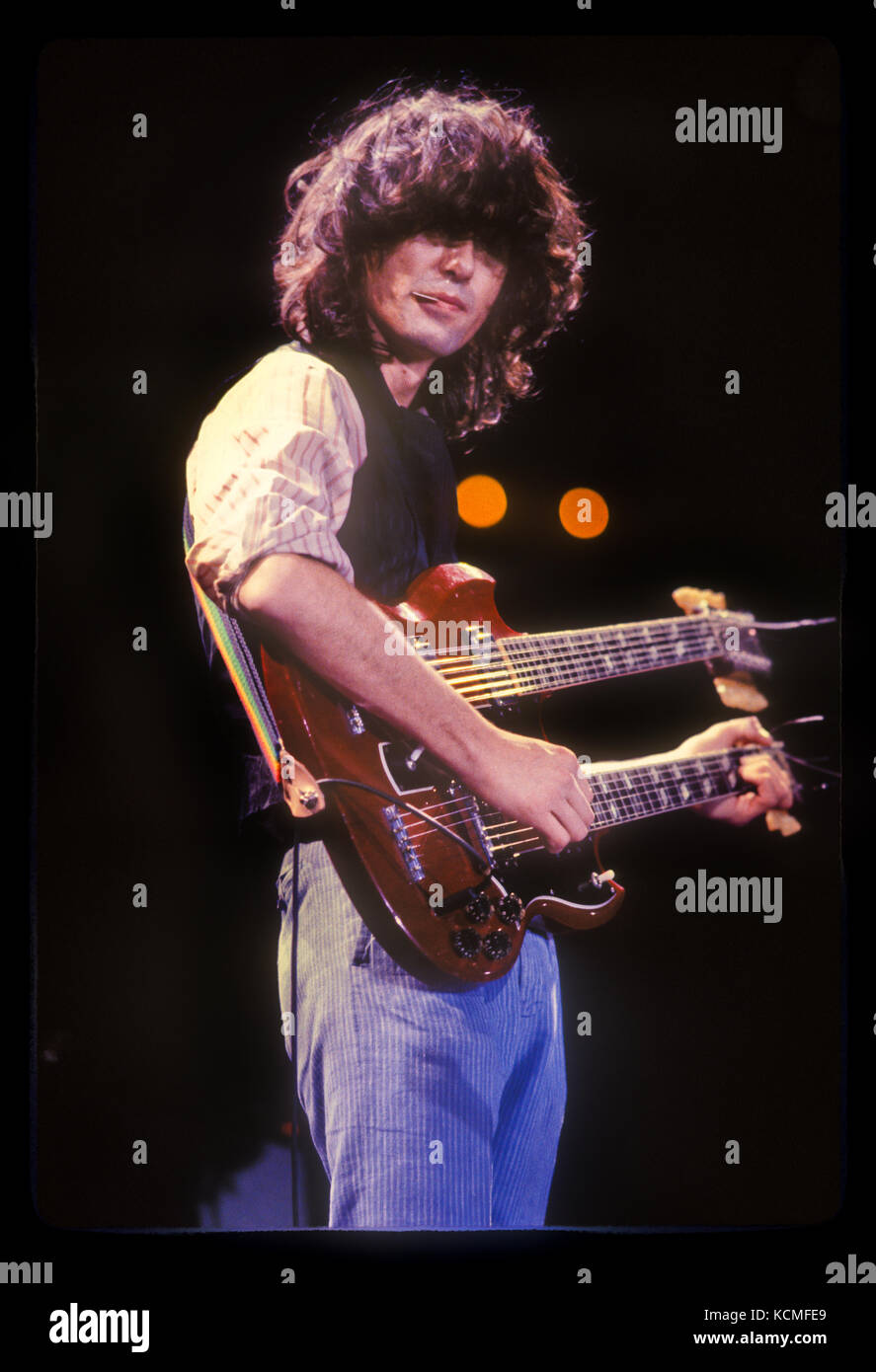 Jimmy Page Of Led Zeppelin Performing Live On The Arms Benefit Tour Stock Photo Alamy