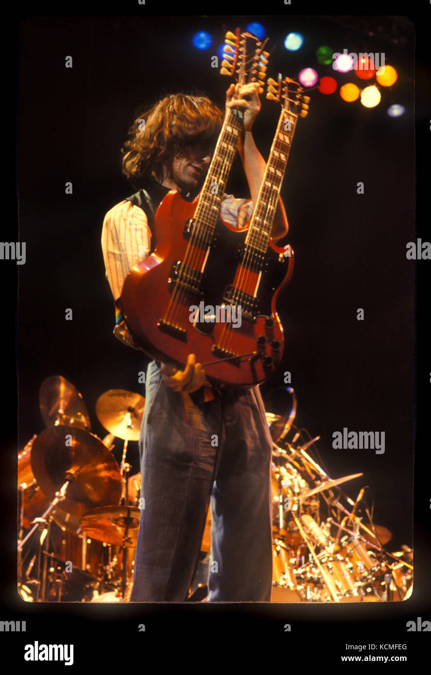 Jimmy Page Of Led Zeppelin Performing Live On The Arms Benefit Tour Stock Photo Alamy