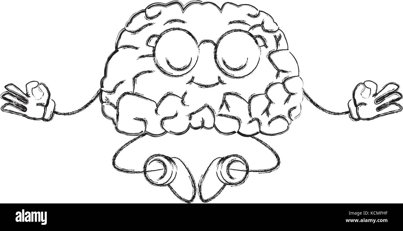 Cute brain meditating cartoon Stock Vector