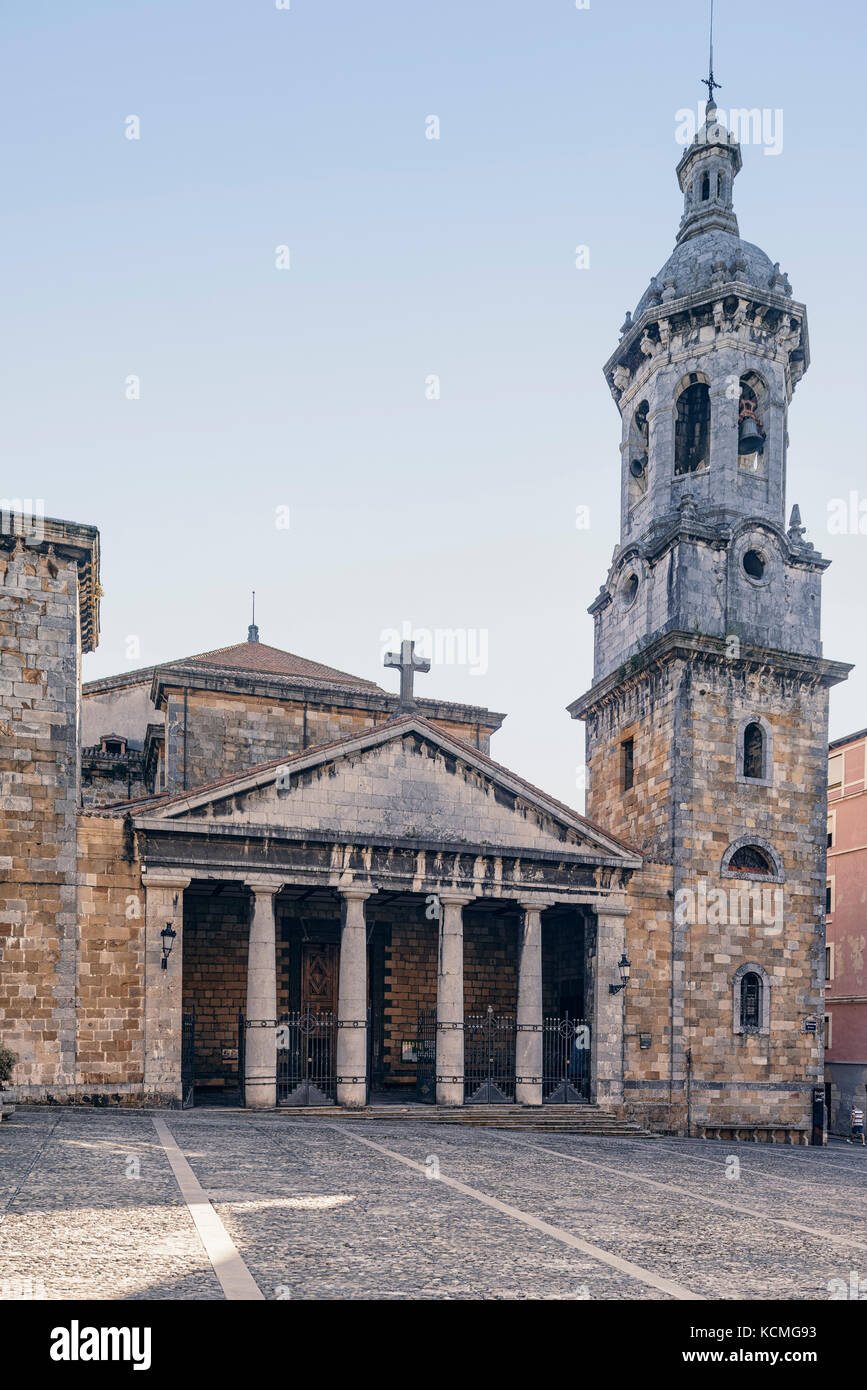 Church of Santa María de la Asunción in the town square of Bermeo, Basque Country, Spain, Stock Photo