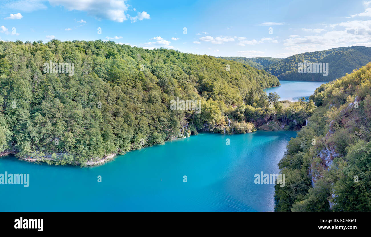 Best view onto the lakes and waterfalls of Plitvice Stock Photo