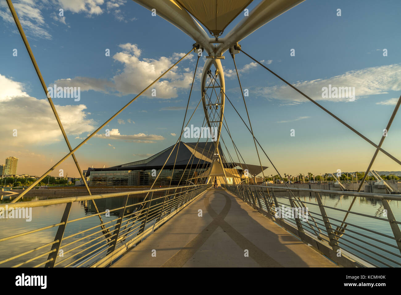 the Town lake Pedestrian Bridge over the Salt River in Tempe Arizona near the Tempe Center for Arts. Stock Photo