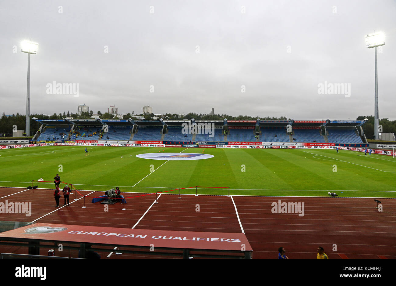 REYKJAVIK, ICELAND - SEPTEMBER 5, 2017: Panoramic view of Laugardalsvollur stadium before FIFA World Cup 2018 qualifying game Iceland v Ukraine in Rey Stock Photo