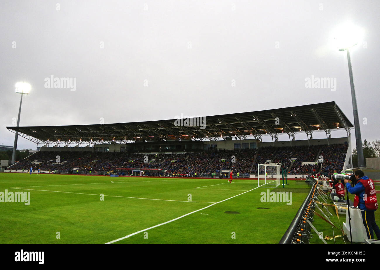 REYKJAVIK, ICELAND - SEPTEMBER 5, 2017: Panoramic view of Laugardalsvollur stadium during FIFA World Cup 2018 qualifying game Iceland v Ukraine in Rey Stock Photo