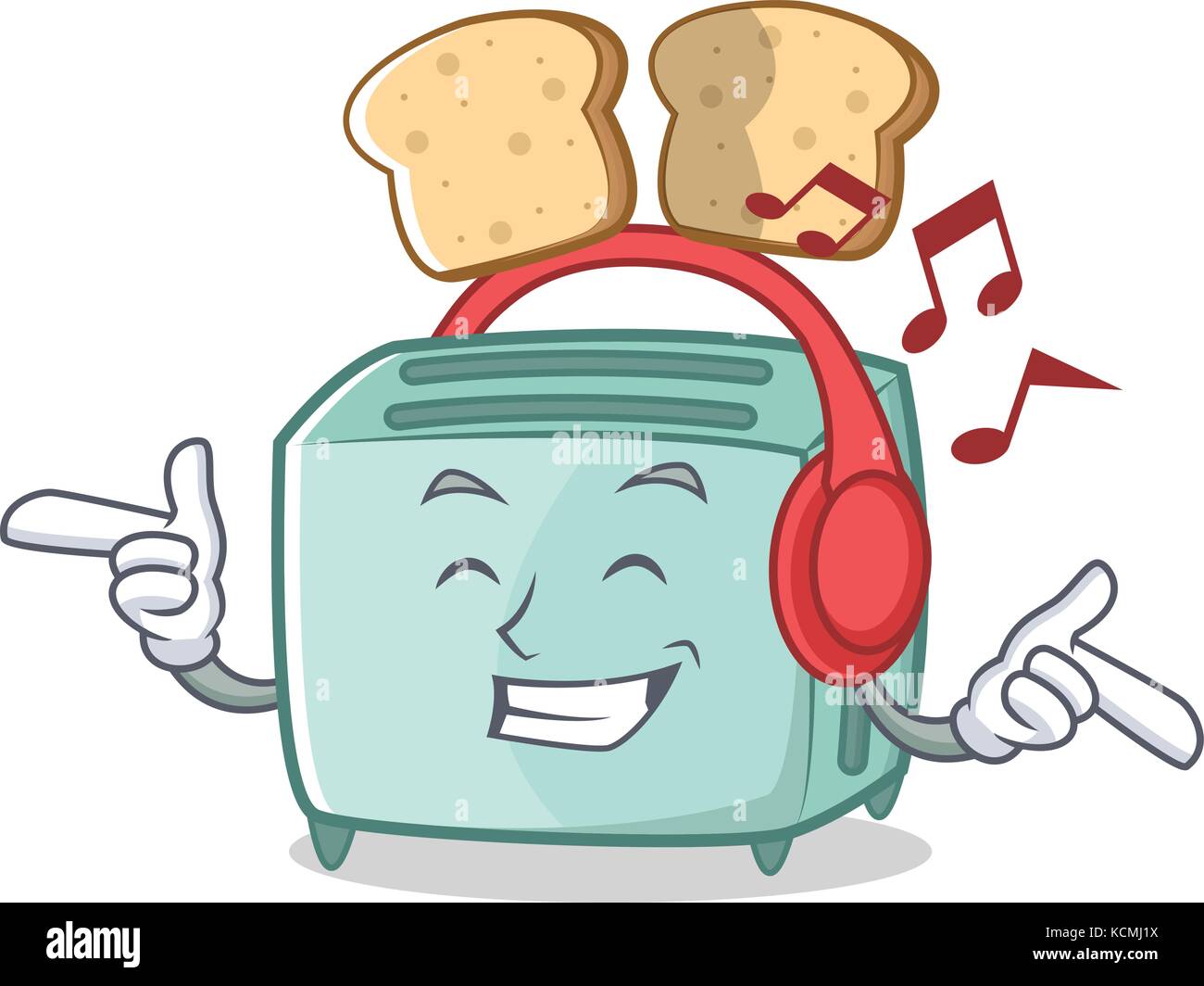 Listening music toaster character cartoon style Stock Vector Image