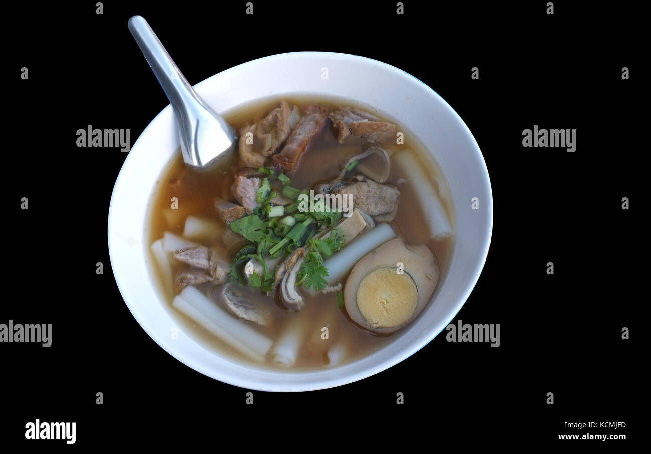 Paste of rice flour with egg and pork , Thai street food ,Thai cuisine