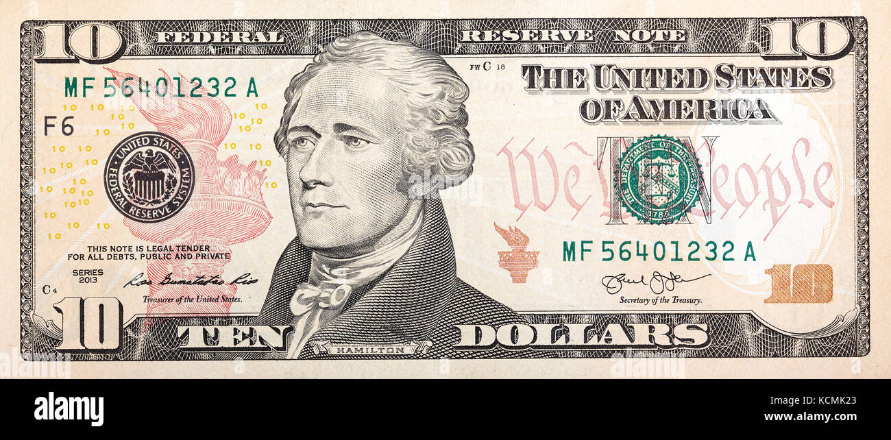 Ten dollar bill in high resolution. Stock Photo