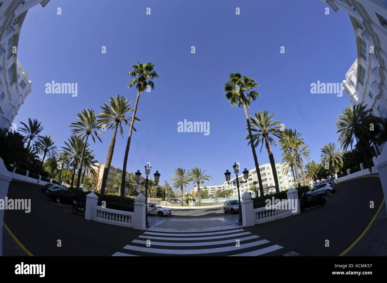 Square with palms, Playa del Ingles, Gran Canaria, Spain Stock Photo