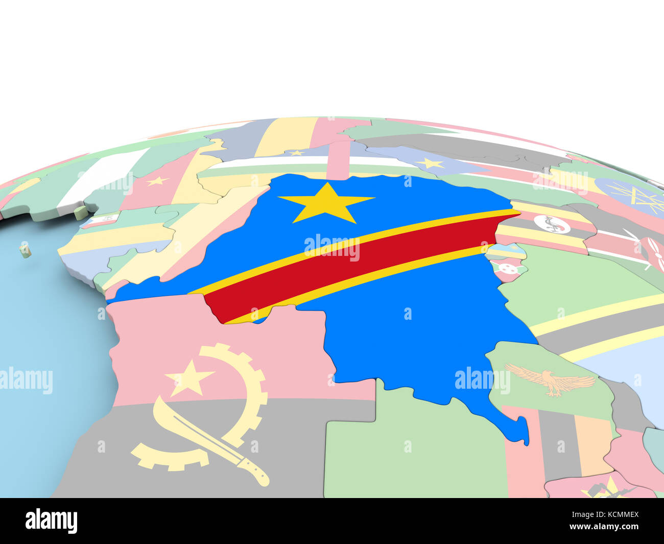 Democratic Republic of Congo on political globe with embedded flags. 3D ...