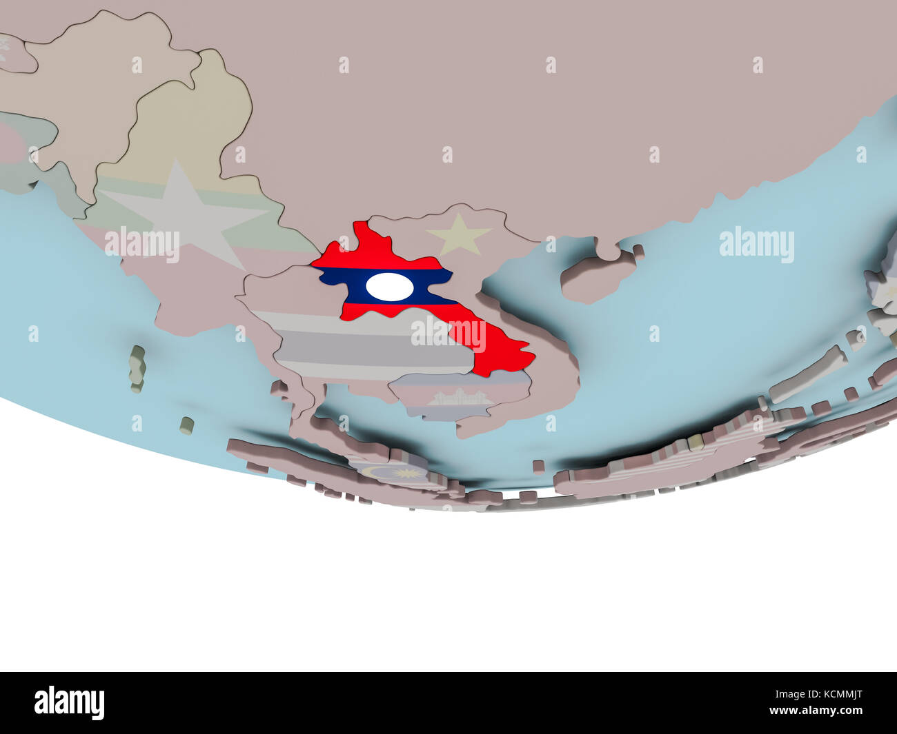 3D illustration of Laos with embedded flag on political globe. 3D ...